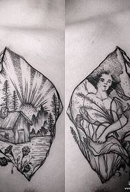 prsa lik ukrašava krajolik tetovaža uzorak