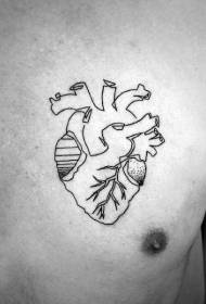 hrudník Jednoduchá čierna línia srdca tetovanie