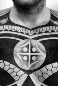 胸部巨大的黑白部落风格神秘图腾纹身图案