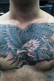 chest black gray eagle and letter tattoo pattern