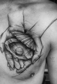 Brust schwarz handbemalt mit Muschel- und Perlmutt-Tattoo-Muster