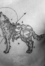 isifuba sokuqala inhlanganisela emnyama ye-semi-real semi-geometric wolf tattoo iphethini