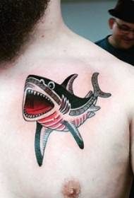 тетоважа груди мушки дечаци груди обојени морски пас тетоважа Слика