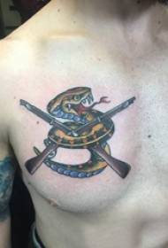 Tattoo chest male boys chest colored guns and snake tattoo pictures