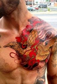 modello di tatuaggio fenice di colore asiatico sul petto