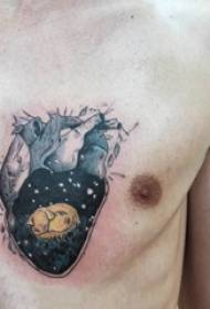 ragazzi sul petto dipinti ad acquerello schizzo creativo cuore tatuaggio immagine
