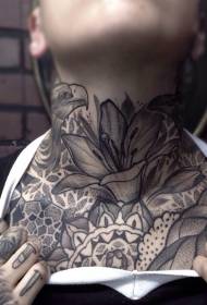 modello del tatuaggio del fiore della spina di stile dell'incisione del collo splendido