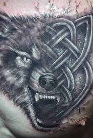 sefuba Celtic leqheka le wolf hlooho kopanya tattoo paterone