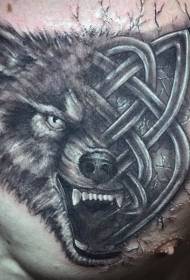 nudo celta patrón de tatuaje de combinación de nudo celta y cabeza de lobo