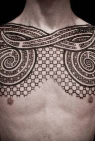 bellissimo modello di tatuaggio totem geometrico bianco e nero sul petto e sulle spalle