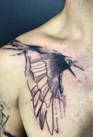 borst vogel splash inkt lijn tattoo patroon