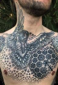 гърдите точка на рисуване стил бухал орнаменти във формата на цветя татуировка