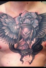 歐洲胸部的翅膀沙漏蛇玫瑰紋身圖案