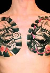 Груди в азіатському стилі кольоровим полум'ям і малюнком татуювання Прайни