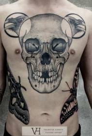 peito humano preto clássico crânio e corvo tatuagem padrão