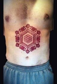 buik pragtige rooi ornamentele blomme tattoo patroon