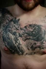 brusta ilustra stilo rajdĉevalita militisto Tattoo-ŝablono kun Wolverine