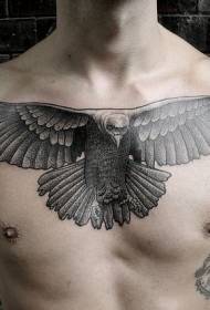Грудь Великолепная европейская и американская черно-белая татуировка с изображением летящего орла