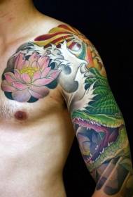 Braccio in stile asiatico multicolore coccodrillo Lotus Tattoo Pattern