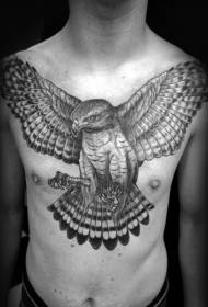 Nádherný realistický vzor tetovania hrudníka orla čierneho a bieleho lietania