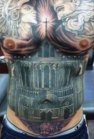 Abdomen prachtige zwarte kerk tattoo patroon
