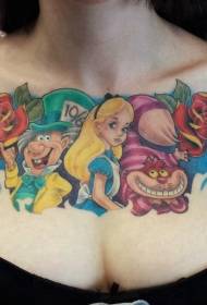 Bryst Søt Farge Fantasy Alice i Eventyrland Cartoon Tattoo Pattern