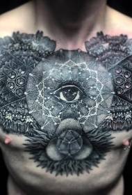 occhi del torace maschile con vari motivi ornamentali geometrici del tatuaggio