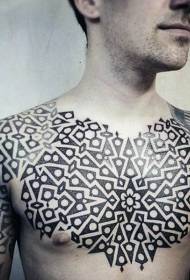 Pecho y hombro Patrón de tatuaje decorativo geométrico en blanco y negro