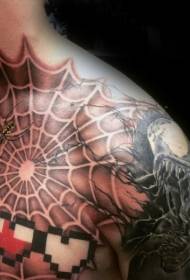 padrão de tatuagem de aranha grande cinza preto no peito