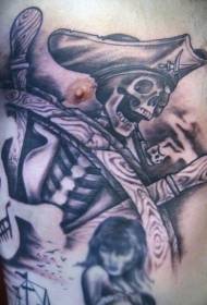 bröst tecknad stil skalle pirat tatuering mönster