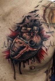 Modello di tatuaggio petto petto uccello e leopardo grande braccio
