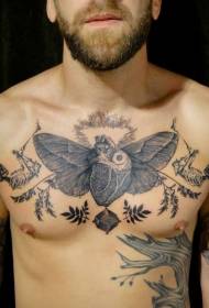 胸黒現実的な心と翼植物のタトゥーパターン
