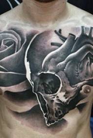 tetoválás mellkas férfi fiú mellkasi rózsa és koponya tetoválás képek