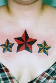 nyota tatu za rangi kwenye muundo wa tattoo ya kifua