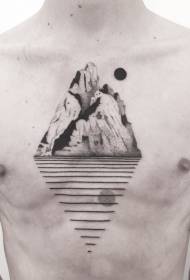 Chest Amazing Black Mountain Island Tattoo Pattern