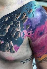 halvfarge plass og planet tatoveringsmønster