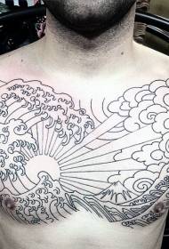 grudi crno-bijeli azijski stil tetovaža sunca i spreja