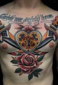 Tatuatge de punyal de rosa de pit de pit masculí i tatuatge de punyal