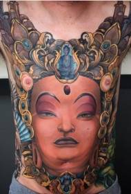 Hauv siab Hindu style xim zoo li tus txiv neej sab nrauv portrait tattoo qauv