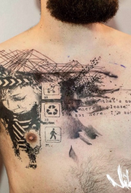 Retrato de chica de peito con patrón de tatuaxe icono de letra