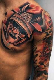 Asian estilo koloreko erdi blindatu samurai kaskoa tatuaje eredua