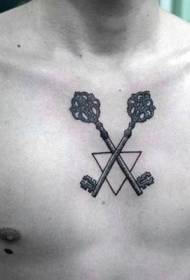 bröst svart triangel med nyckel tatuering mönster