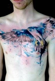 Male chest beautiful watercolor style big eagle tattoo pattern