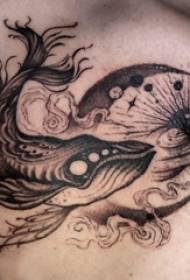 Tatuiruotės krūtinės vyro berniuko krūtinės juodo banginio tatuiruotės nuotrauka
