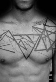 geometriai stílusú fekete-fehér háromszög mellkas tetoválás minta