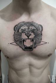 Model de tatuaj leon roaring negru roaring style piept