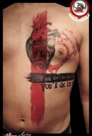 modello tatuaggio lettera cuore umano colorato petto