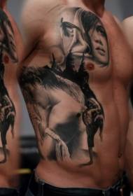 bočna rebra i prsa siva ženska lica s motivom muškarca tetovaža uzorka