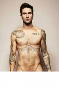 Mednarodni tattoo zvezdnik Adam Levine pod prsmi črnih slik orla tatoo