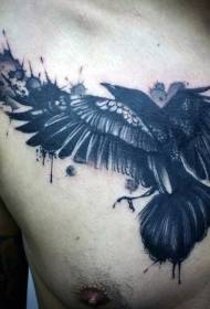 wonderful black crow chest tattoo pattern
